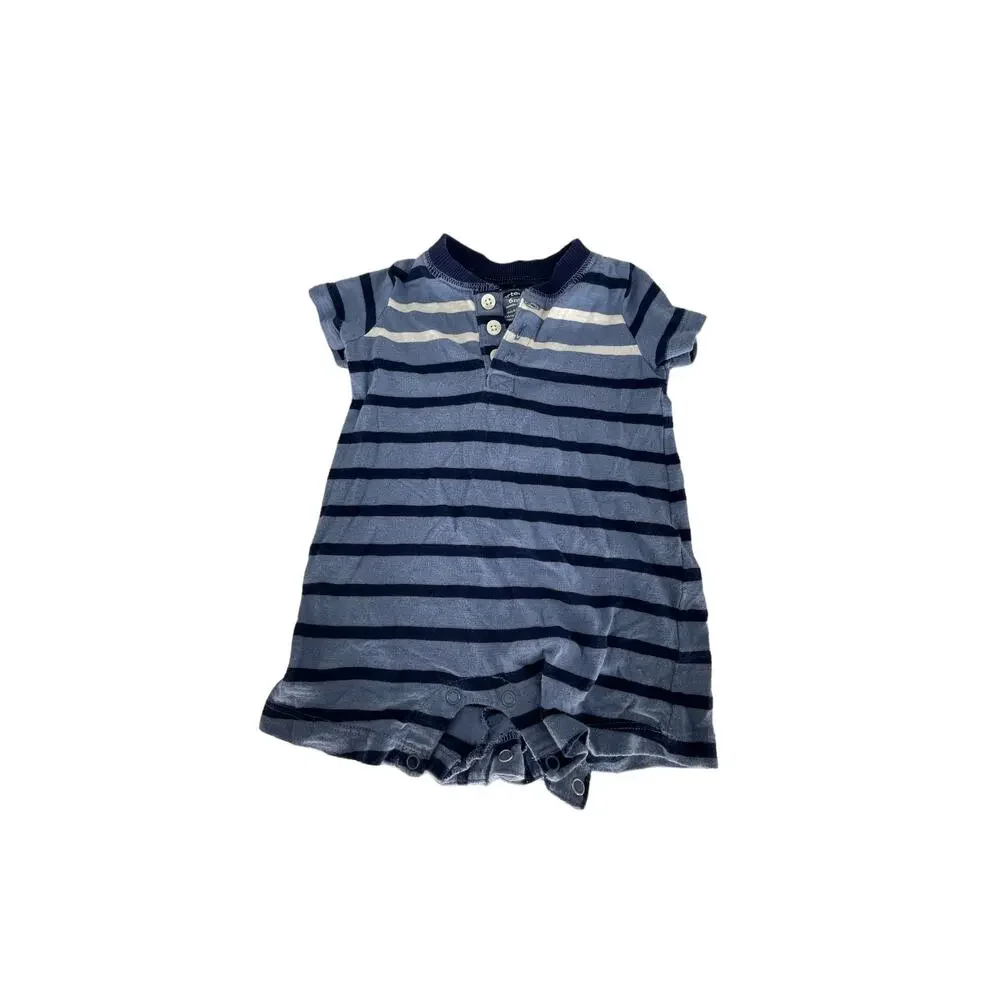 Carter's Blue Striped Short Sleeve One-Piece Slub Henley Baby Boys 6 Months